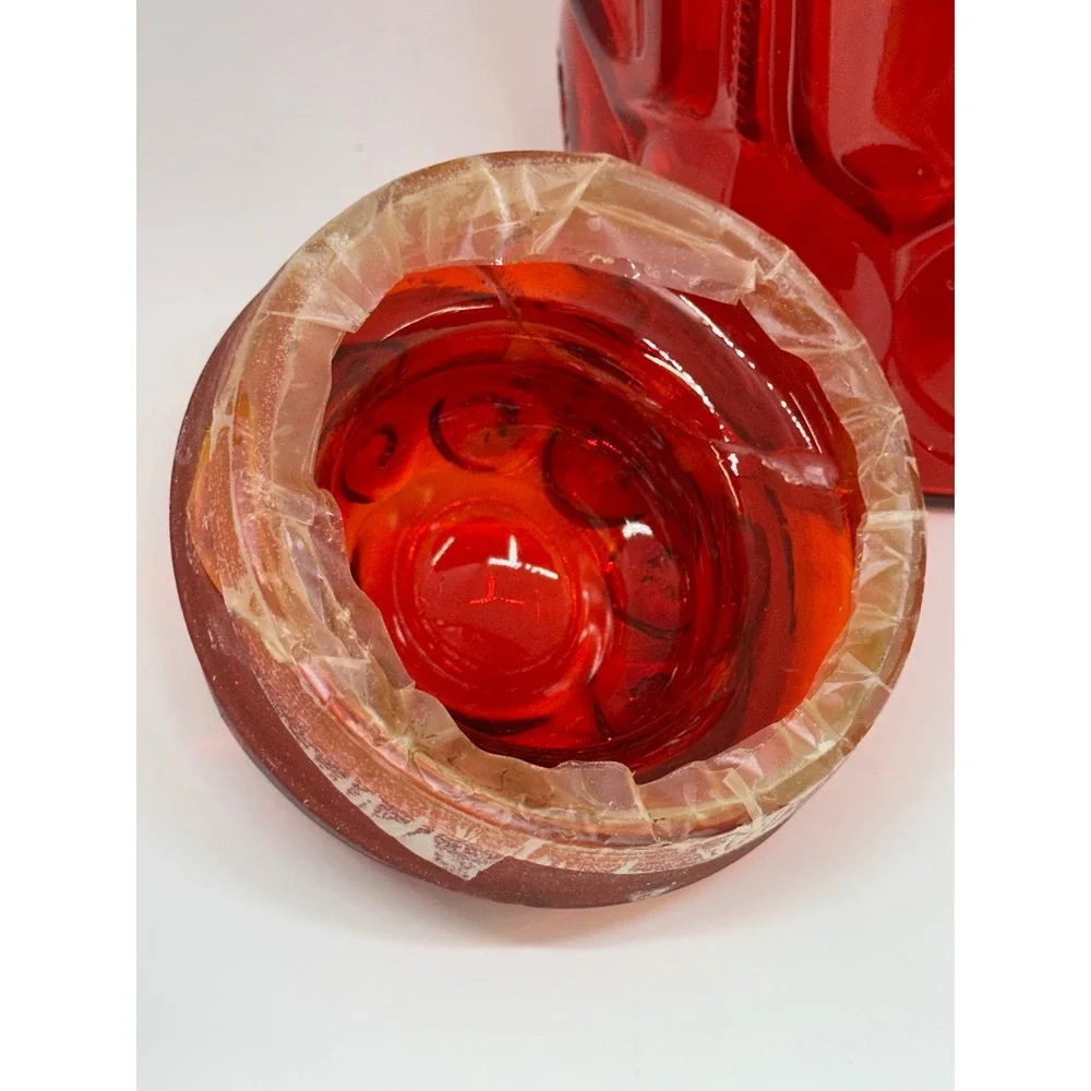 VTG LE Smith Canister Red Moon and Star Pattern Glass Kitchen Storage Jar 9.5in